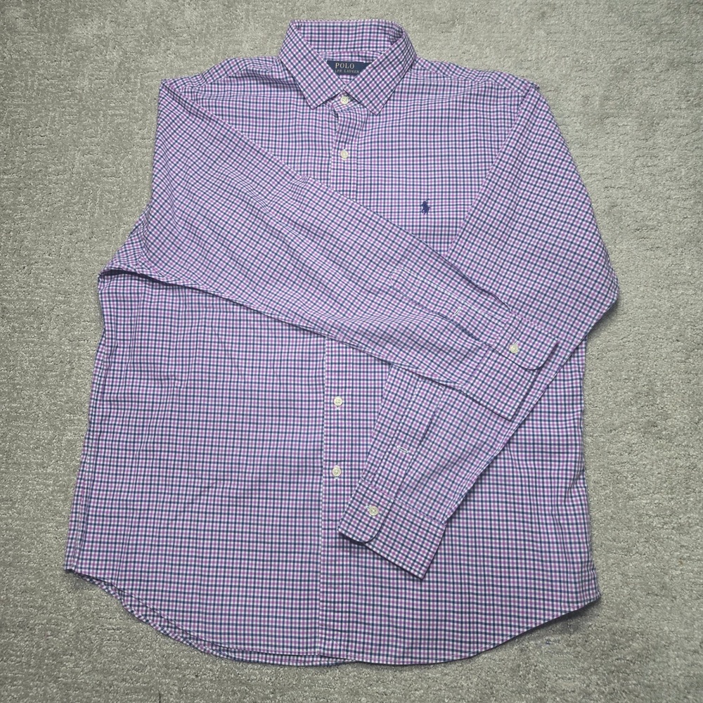 Polo Ralph Lauren Mens XL Purple Gingham Check Button Down Long Sleeve Cotton